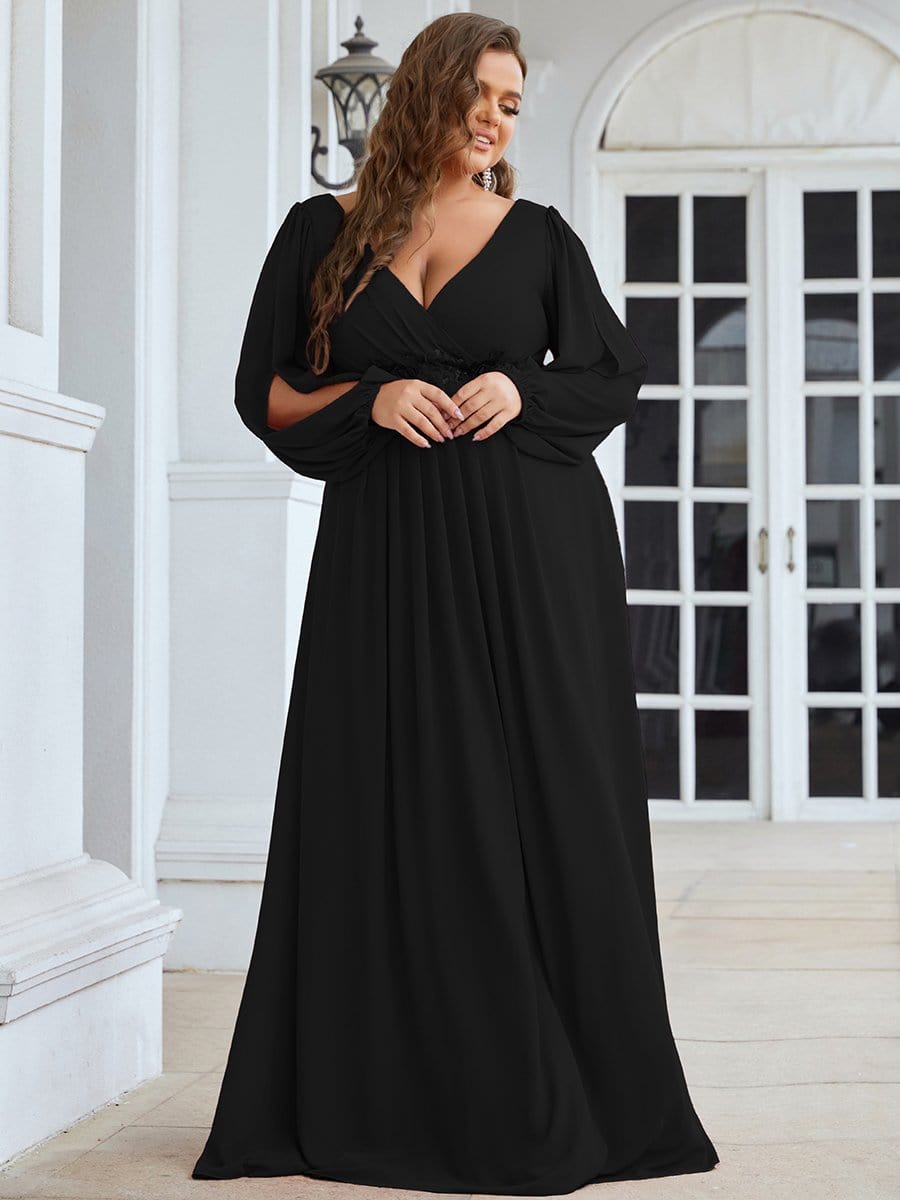 Plus Size Empire Waist Chiffon Maxi Dress with Long Lantern Sleeves – Ever-Pretty Plus