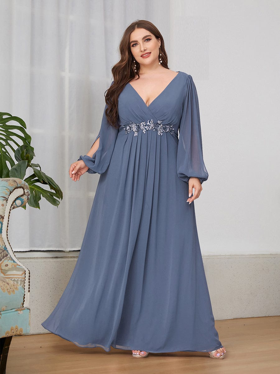 Plus Size Empire Waist Chiffon Maxi Dress with Long Lantern Sleeves Ever-Pretty Plus Plus Size Empire Waist Chiffon Maxi Dress with Long Lantern Sleeves Ever-Pretty Plus