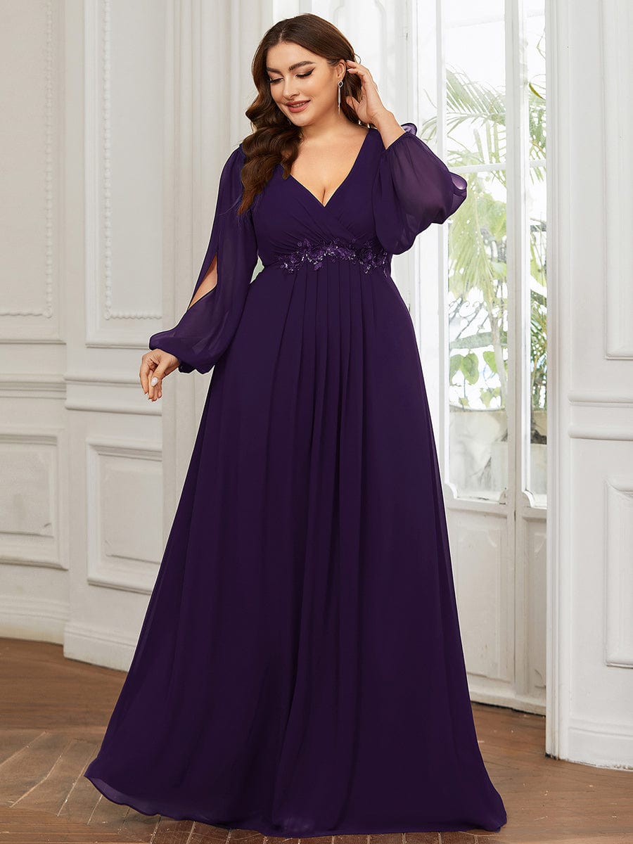 Plus Size Empire Waist Chiffon Maxi Dress with Long Lantern Sleeves Ever-Pretty Plus Plus Size Empire Waist Chiffon Maxi Dress with Long Lantern Sleeves Ever-Pretty Plus