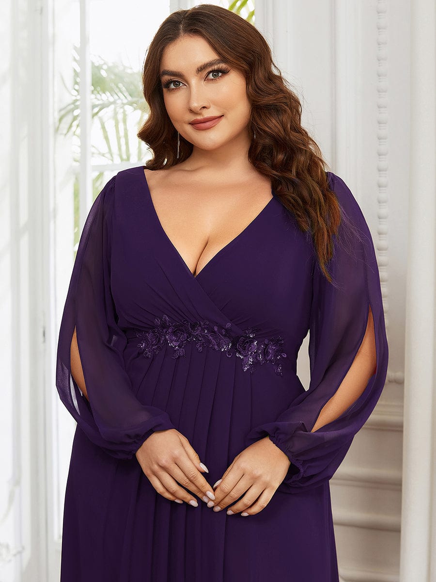 Plus Size Empire Waist Chiffon Maxi Dress with Long Lantern Sleeves Ever-Pretty Plus Plus Size Empire Waist Chiffon Maxi Dress with Long Lantern Sleeves Ever-Pretty Plus
