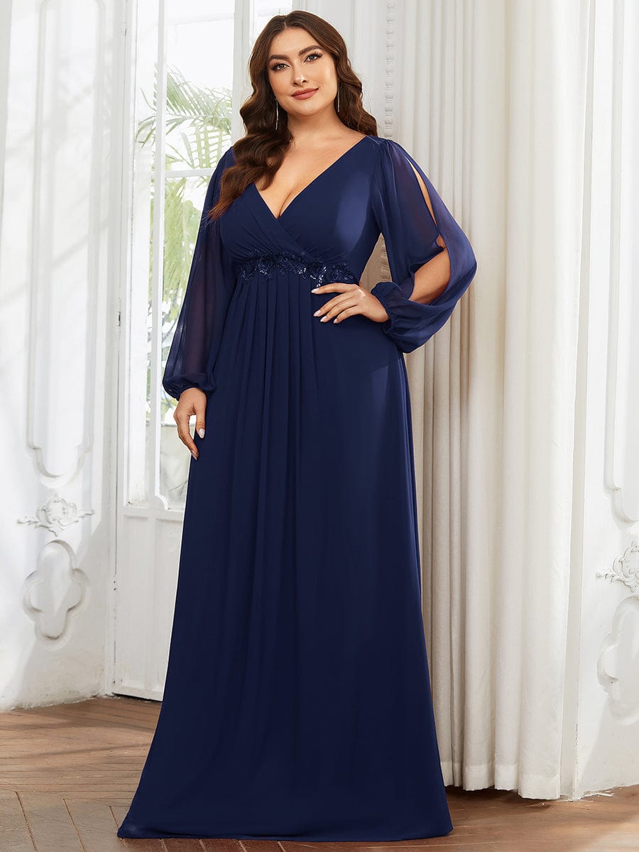 Plus Size Empire Waist Chiffon Maxi Dress with Long Lantern Sleeves Ever-Pretty Plus Plus Size Empire Waist Chiffon Maxi Dress with Long Lantern Sleeves Ever-Pretty Plus