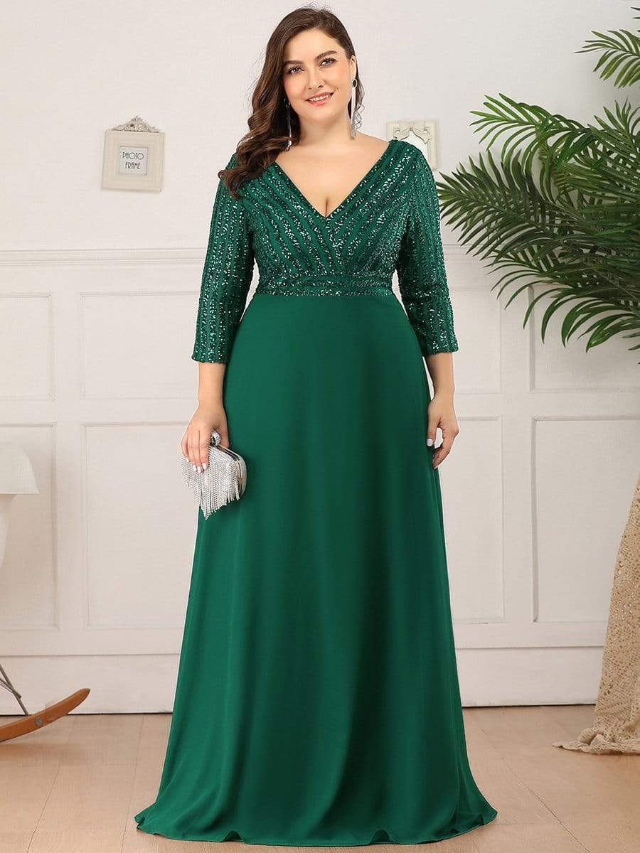 Plus Size V Neck Sequined Dress