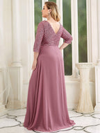 Plus Size V Neck Sequined Dress #color_Purple Orchid