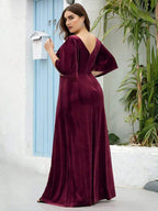 Plus Size Velvet Maxi Dress #color_Burgundy