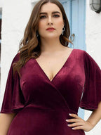 Plus Size Velvet Maxi Dress #color_Burgundy