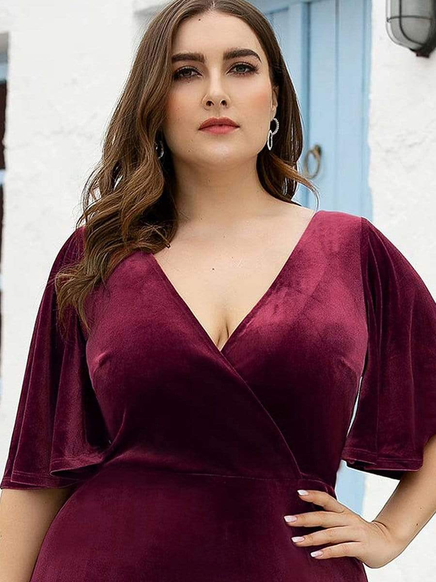 Plus Size Velvet Maxi Dress #color_Burgundy