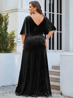Plus Size Velvet Maxi Dress #color_Black