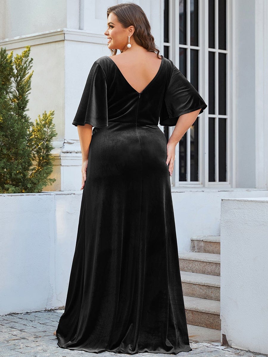 Plus Size Velvet Maxi Dress #color_Black
