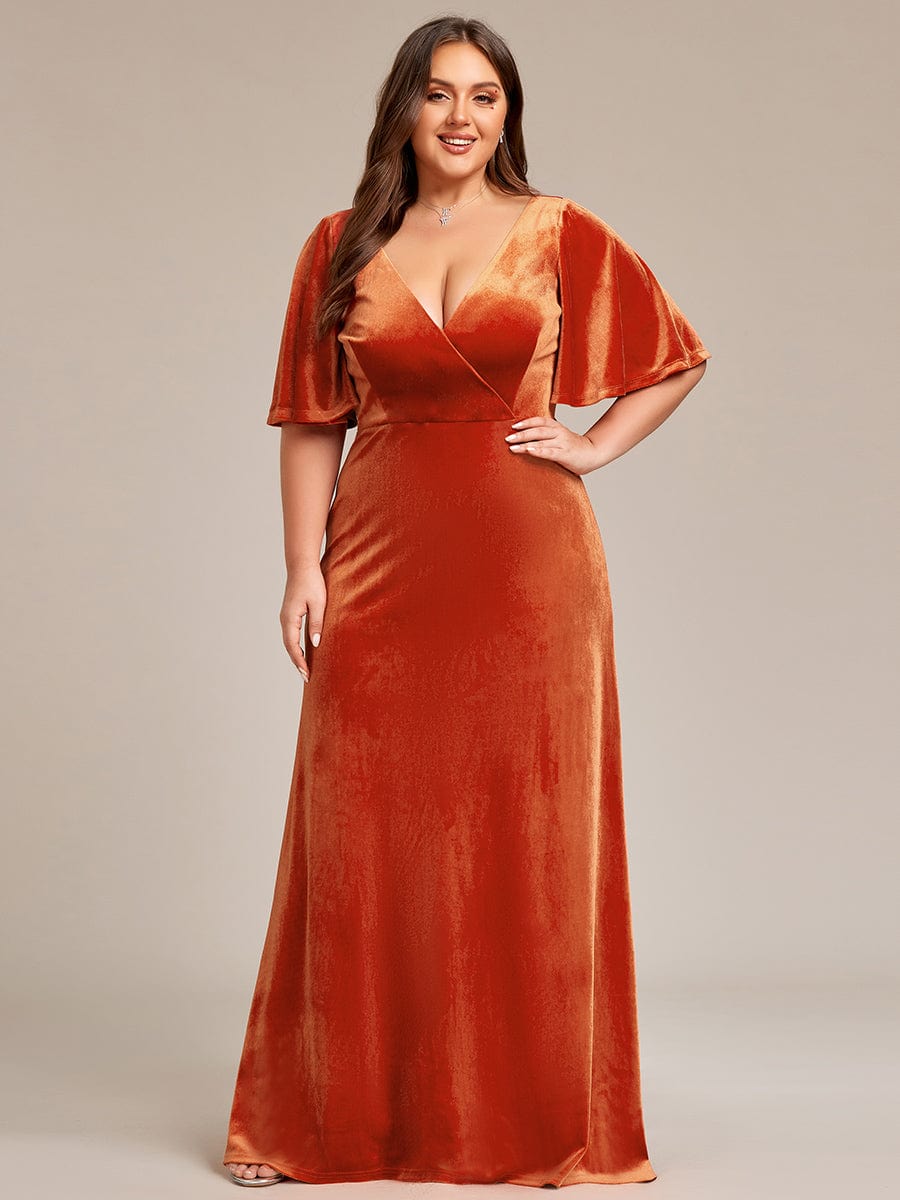 Plus Size Velvet Maxi Dress #color_Burnt Orange