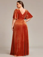 Plus Size Velvet Maxi Dress #color_Burnt Orange