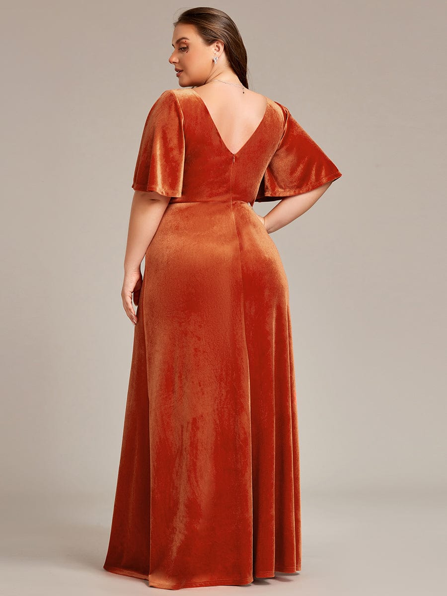 Plus Size Velvet Maxi Dress #color_Burnt Orange