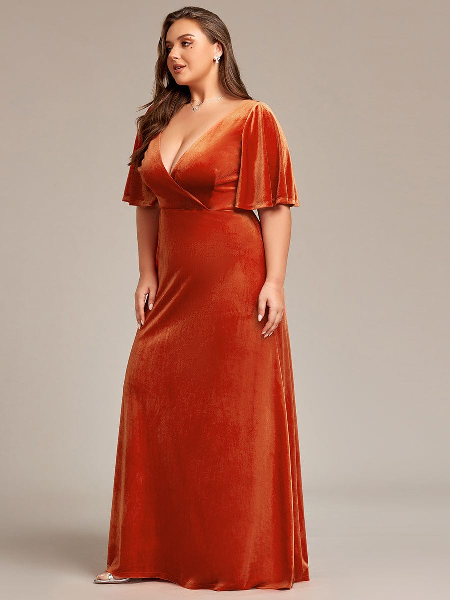 Plus Size Velvet Maxi Dress #color_Burnt Orange