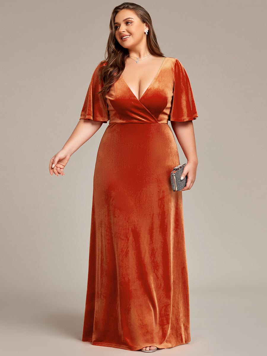Plus Size Velvet Maxi Dress #color_Burnt Orange
