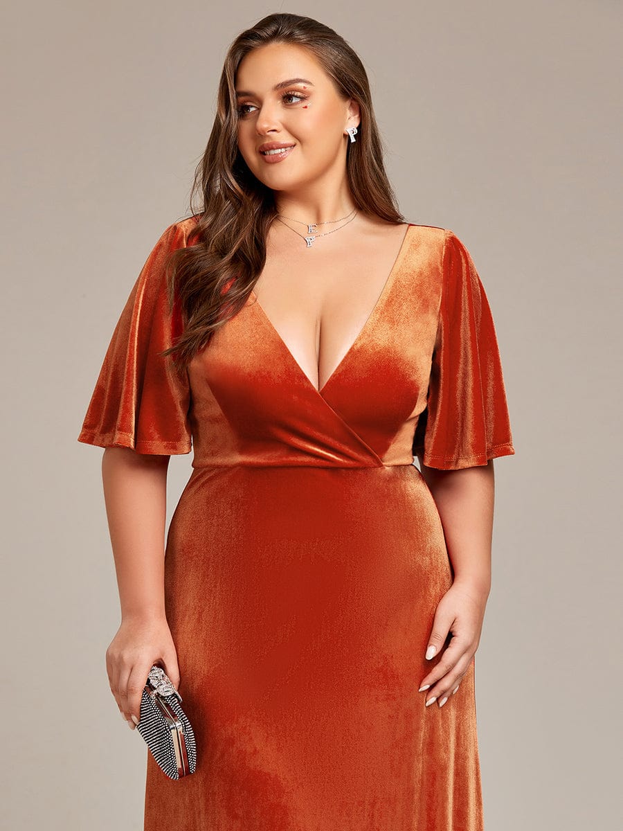 Plus Size Velvet Maxi Dress #color_Burnt Orange