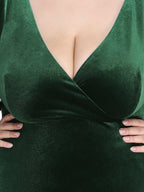 Plus Size Velvet Maxi Dress #color_Dark Green