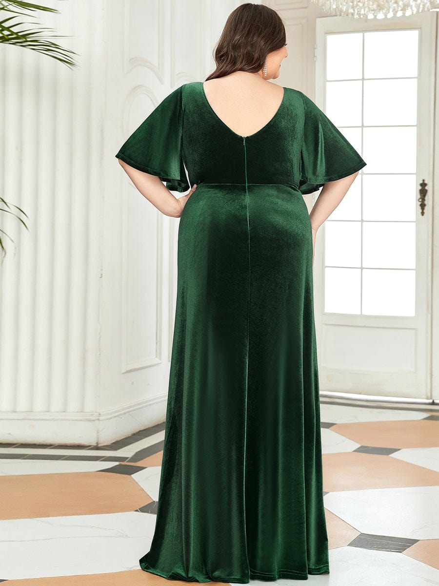 Plus Size Velvet Maxi Dress #color_Dark Green