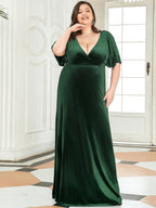 Plus Size Velvet Maxi Dress #color_Dark Green