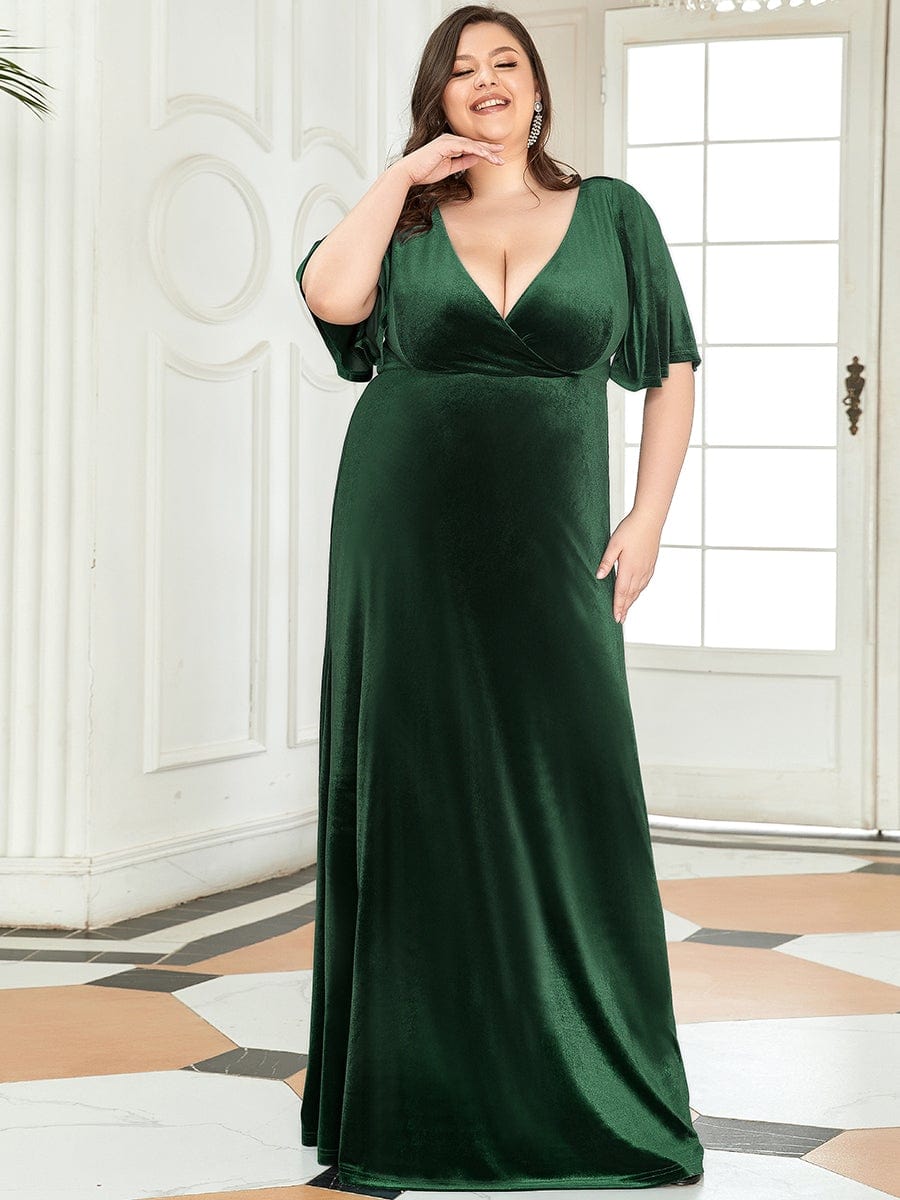 Plus Size Velvet Maxi Dress #color_Dark Green