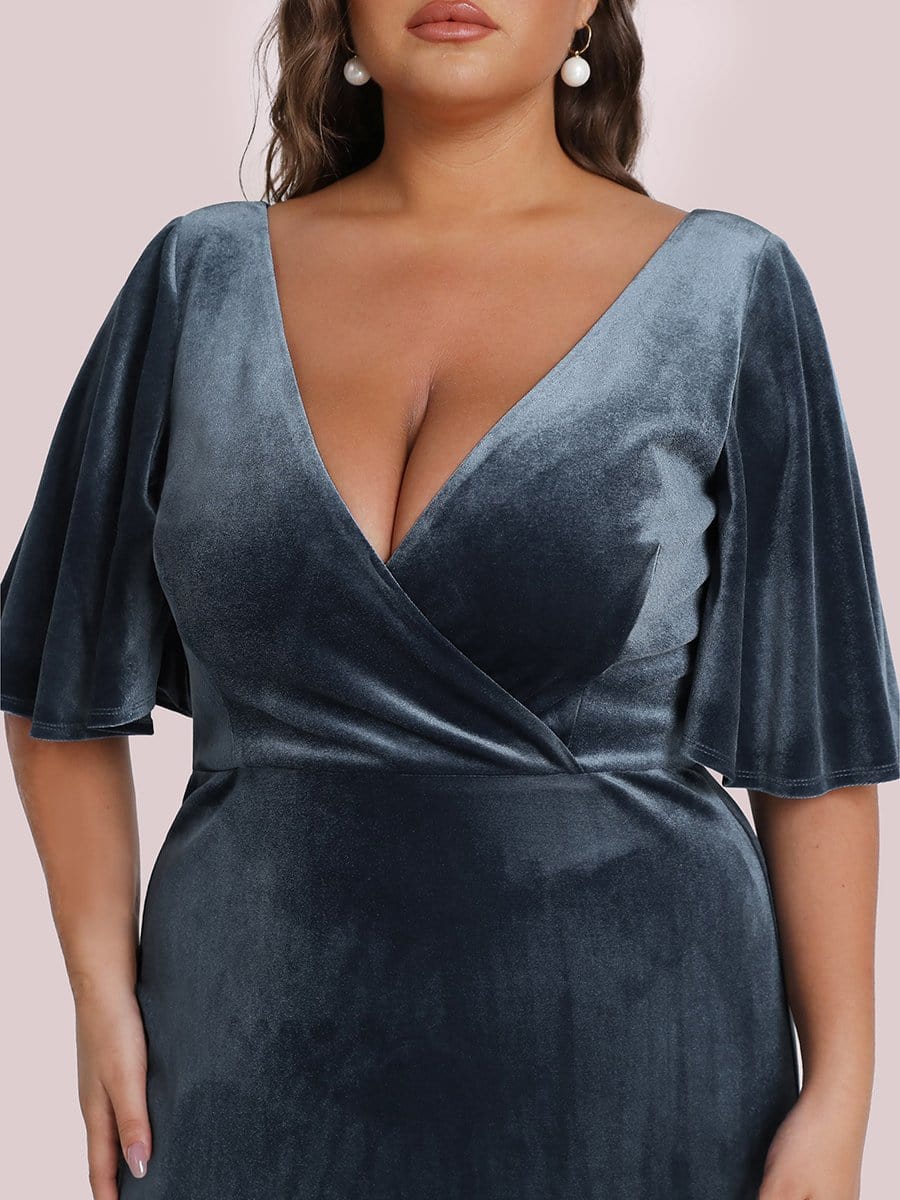 Plus Size Velvet Maxi Dress #color_Dusty Blue