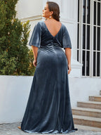 Plus Size Velvet Maxi Dress #color_Dusty Blue