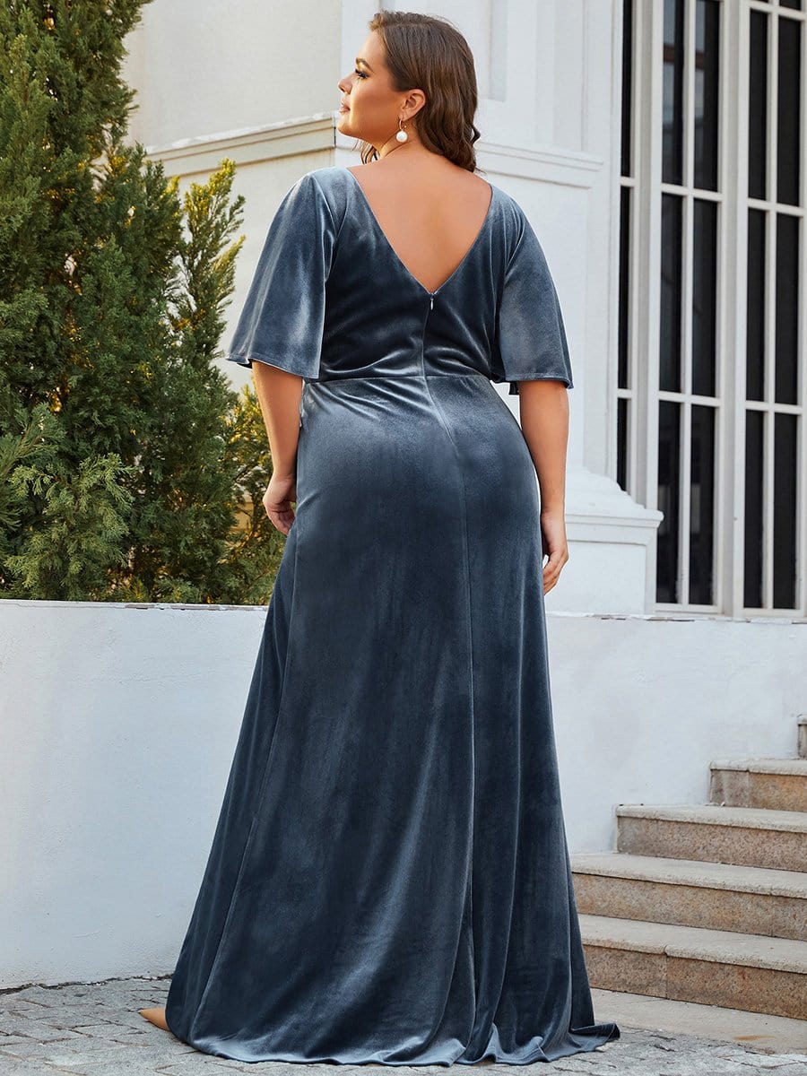 Plus Size Velvet Maxi Dress #color_Dusty Blue