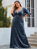Plus Size Velvet Maxi Dress #color_Dusty Blue