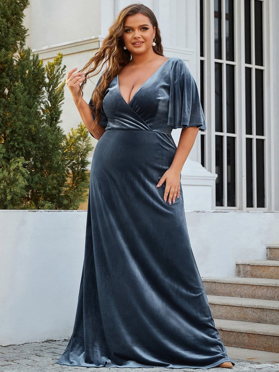 Plus Size Velvet Maxi Dress #color_Dusty Blue