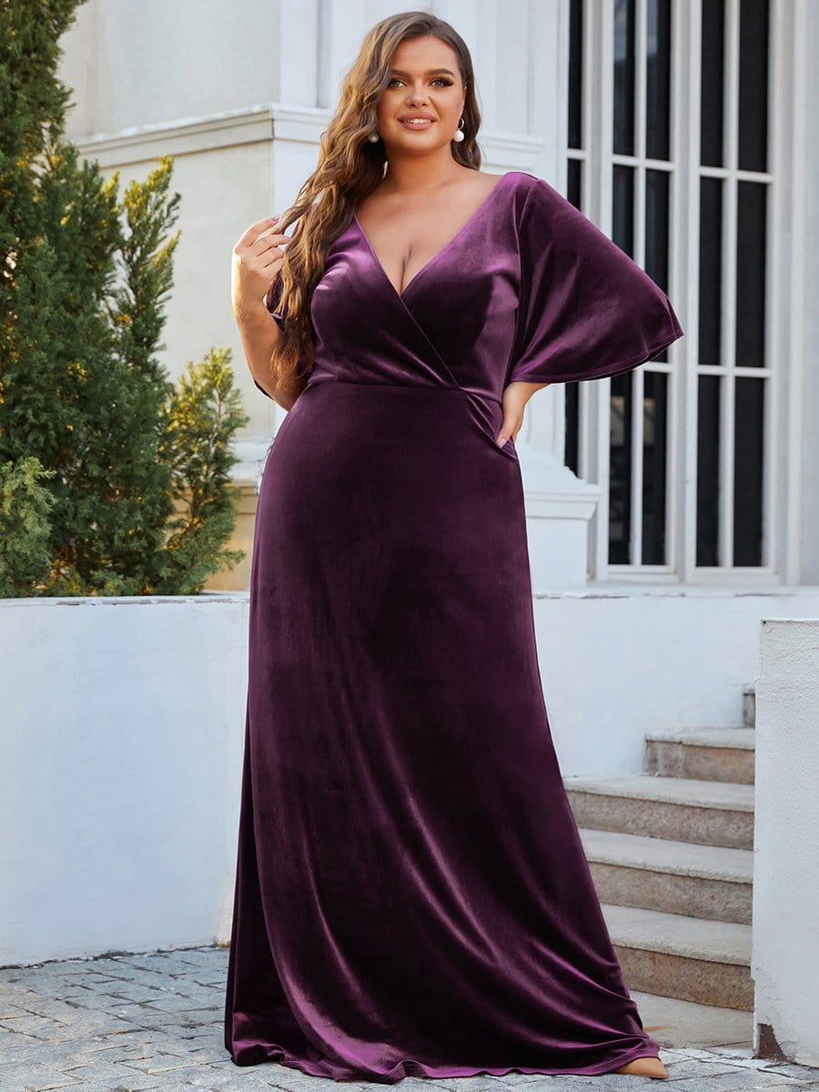 Plus Size Velvet Maxi Dress #color_Dark Purple