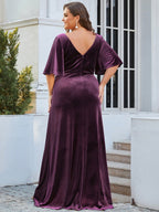 Plus Size Velvet Maxi Dress #color_Dark Purple