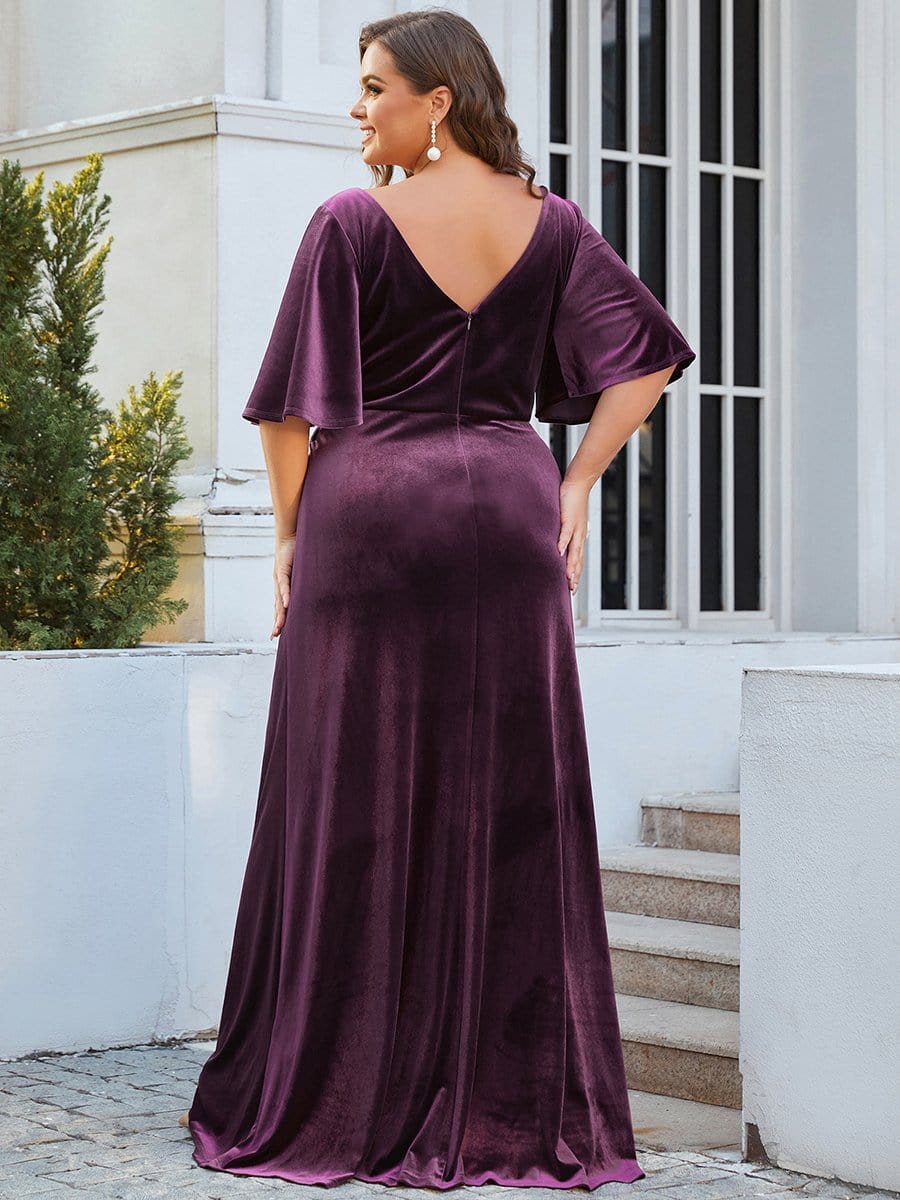 Plus Size Velvet Maxi Dress #color_Dark Purple