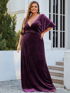 Plus Size Velvet Maxi Dress #color_Dark Purple