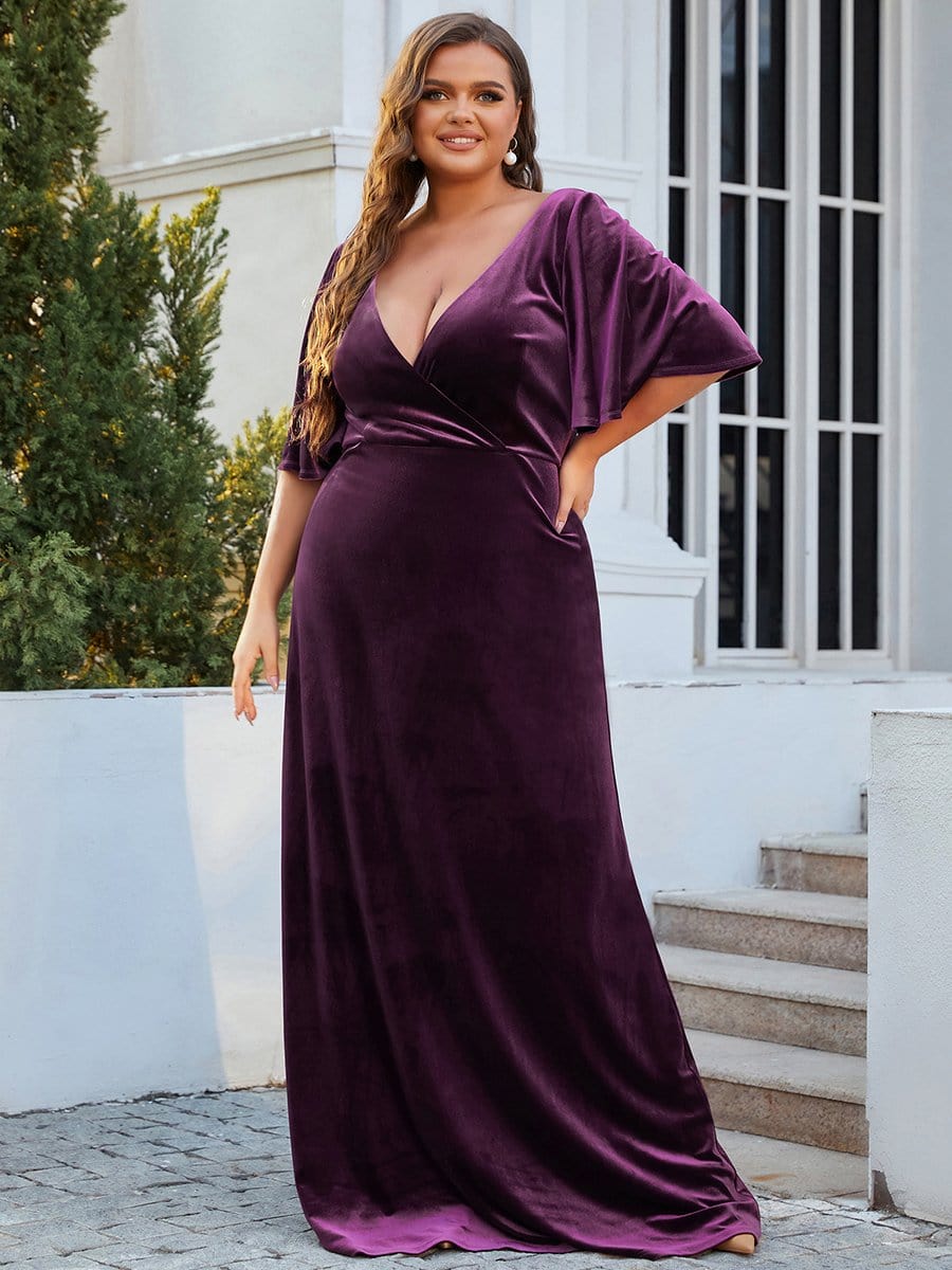 Plus Size Velvet Maxi Dress #color_Dark Purple