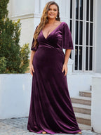 Plus Size Velvet Maxi Dress #color_Dark Purple