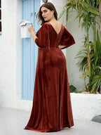 Plus Size Velvet Maxi Dress #color_Brick Red