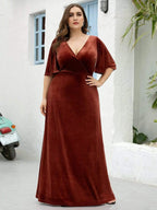 Plus Size Velvet Maxi Dress #color_Brick Red