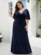 Plus Size Velvet Maxi Dress #color_Navy Blue