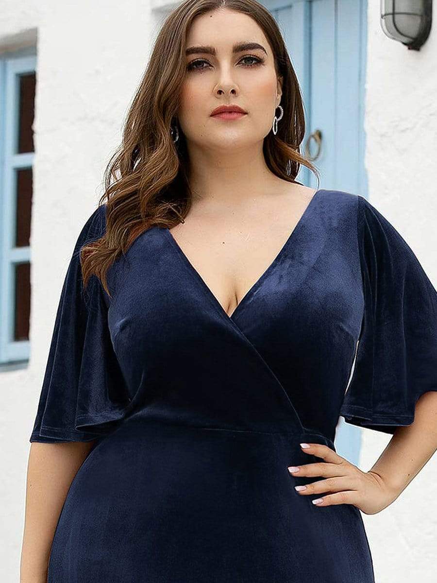 Plus Size Velvet Maxi Dress #color_Navy Blue