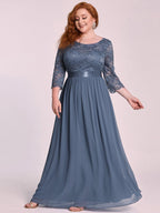 Plus Size 3/4 Sleeve Lace Dress #color_Dusty Blue