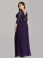 Plus Size 3/4 Sleeve Lace Dress #color_Dark Purple