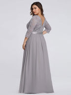 Plus Size 3/4 Sleeve Lace Dress #color_Grey