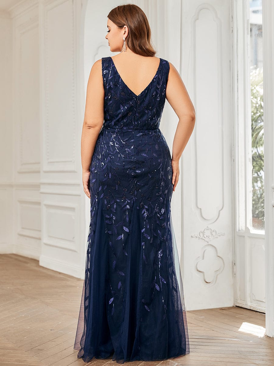 Plus Size Sequin Tulle Bodycon Dress | V-Neck Gown Ever-Pretty Plus Plus Size Sequin Tulle Bodycon Dress | V-Neck Gown Ever-Pretty Plus