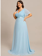 Plus Size Empire Waist Chiffon Maxi Dress with Short Sleeves #color_Sky Blue