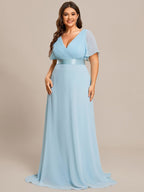 Plus Size Empire Waist Chiffon Maxi Dress with Short Sleeves #color_Sky Blue