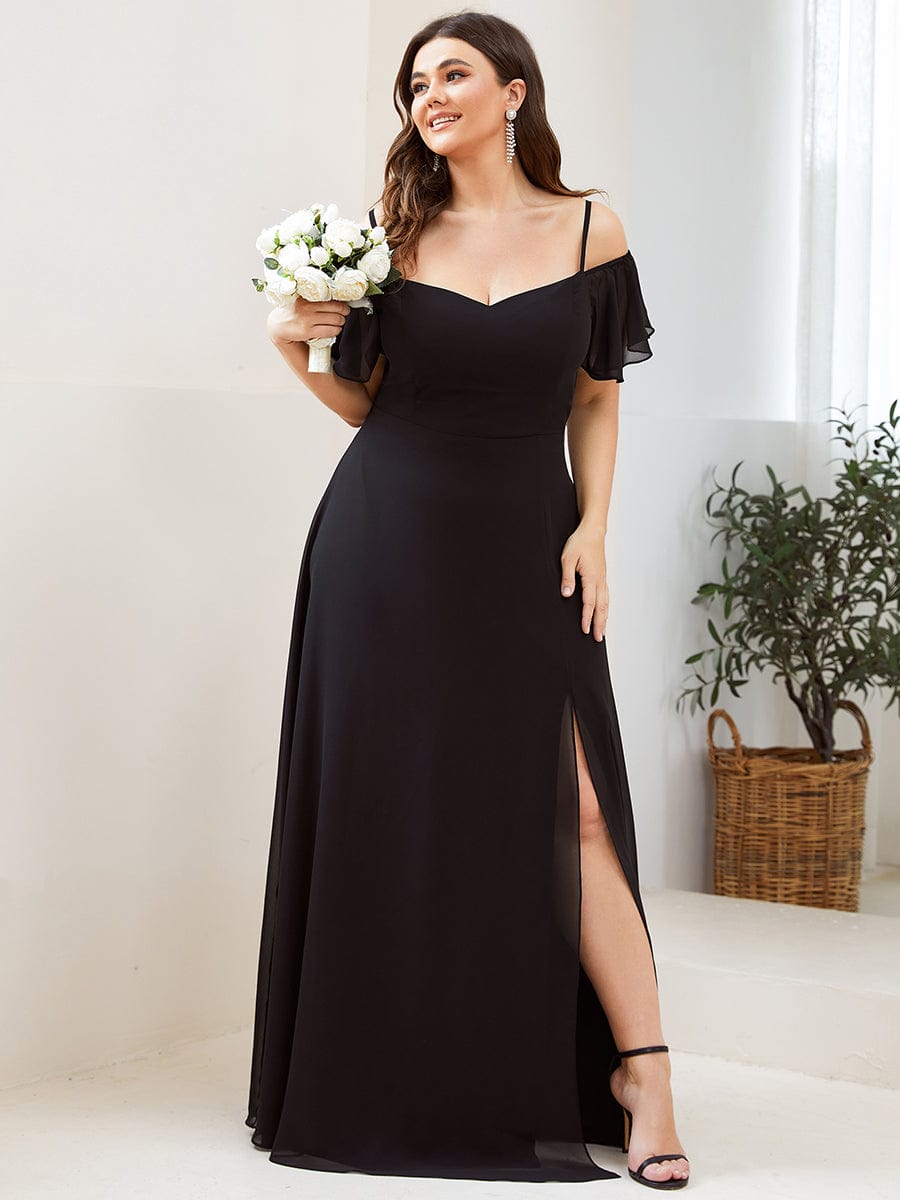 Plus Size Cold Shoulder Maxi Dress with Side Slit - Burgundy / 16 Plus Size Cold Shoulder Maxi Dress with Side Slit - Burgundy / 16