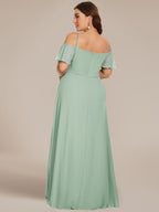 Plus Size Cold Shoulder Maxi Dress with Side Slit #color_Sage Green