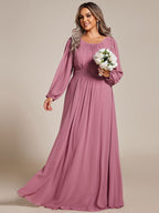 Plus Size Long Puff Sleeve Chiffon Maxi Dress #color_Purple Orchid