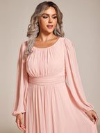Plus Size Long Puff Sleeve Chiffon Maxi Dress #color_Pink