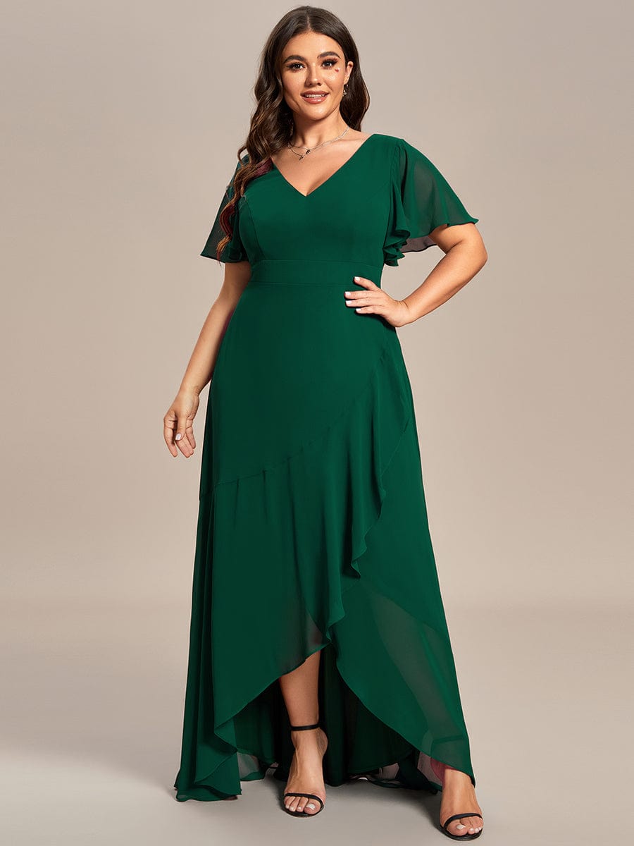 plus size high low chiffon dress Ever-Pretty Plus Size Flutter Sleeve Chiffon High Low Maxi With Sleeves