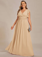 Plus Size Chiffon Pleated A-Line Back CutouT Dress #color_Champagne