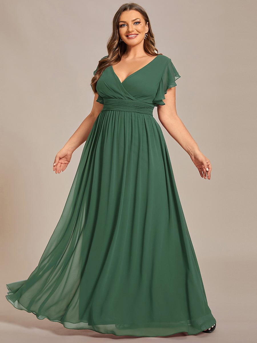 Plus Size Chiffon Pleated A-Line Back Cutout Dress